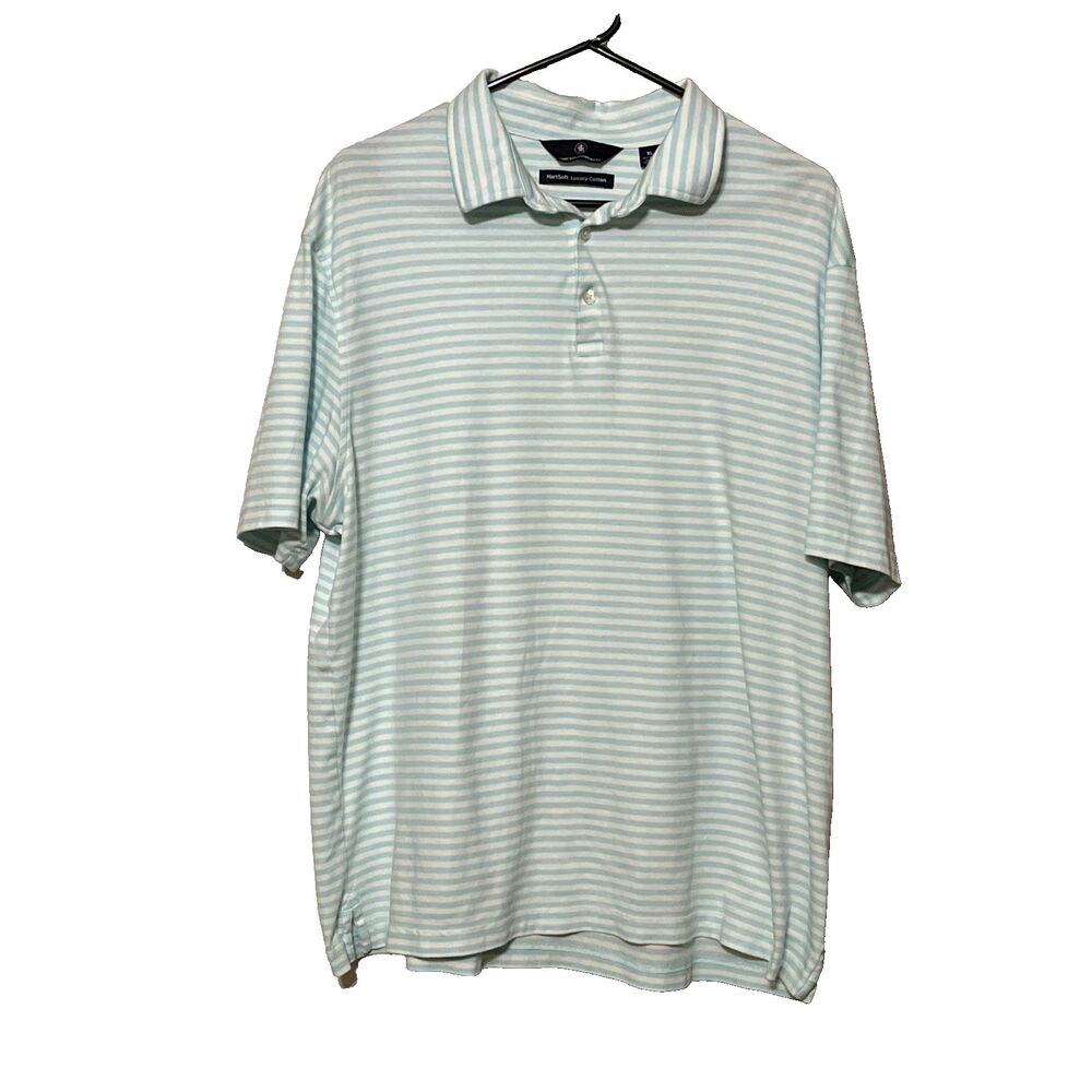 Hart Schaffner Marx HartSoft Luxury Cotton Blue & White Striped Polo Men’s XL